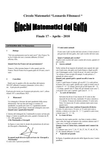 Circolo Matematici “Leonardo Fibonacci “ Finale 17 – Aprile - 2010