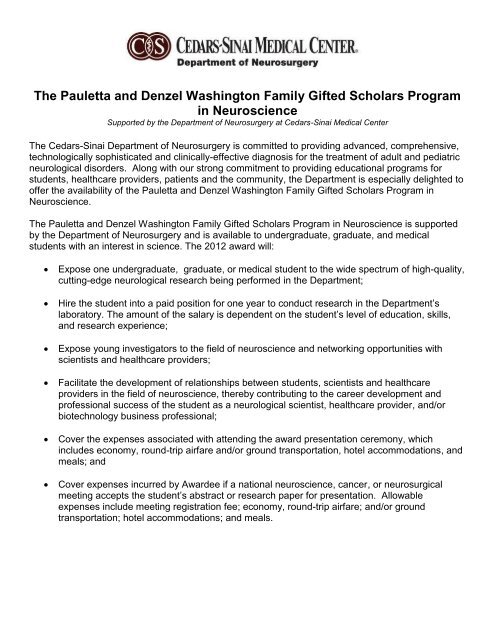 The Pauletta and Denzel Washington Family Gifted ... - Cedars-Sinai
