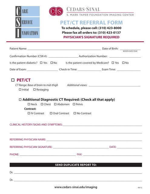 PET/CT REFERRAL FORM - Cedars-Sinai