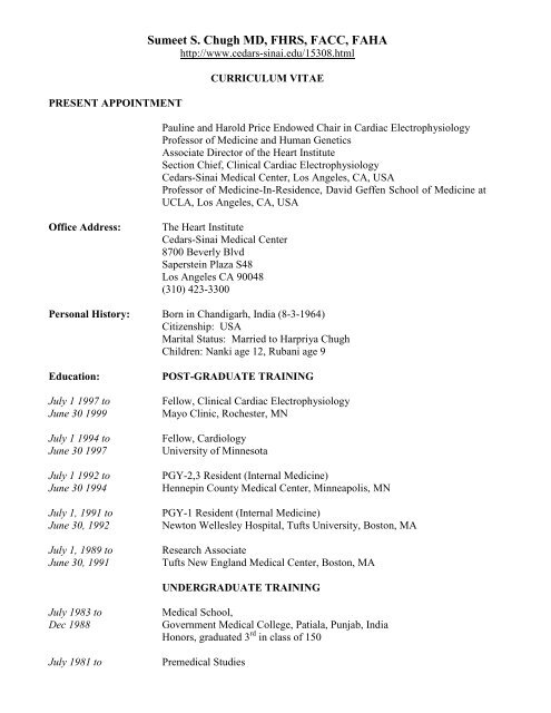 Curriculum Vitae Cedars Sinai Curriculum Vitae Cedars Sinai