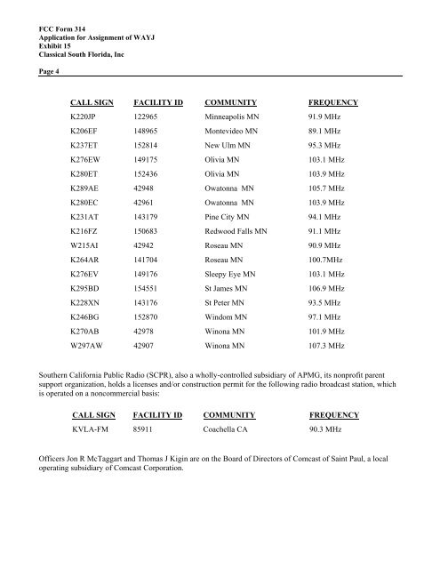 Application for assignment of license - Classical South Florida ...