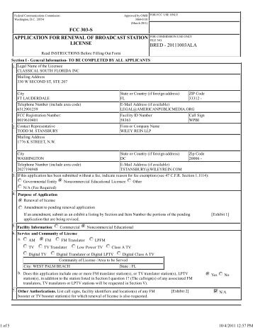 License renewal application - Classical South Florida