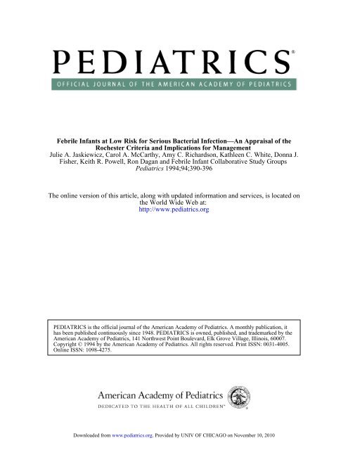 the Rochester criteria - Department of Pediatrics