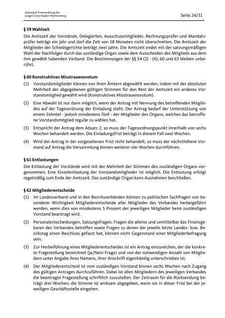 Satzung der JU BW - Junge Union Baden-Württemberg