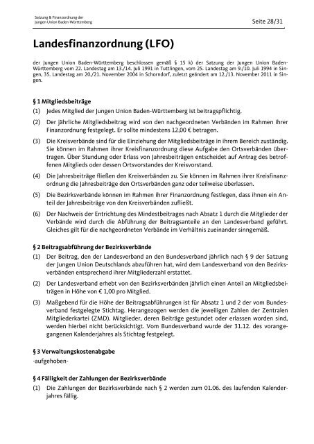 Satzung der JU BW - Junge Union Baden-Württemberg