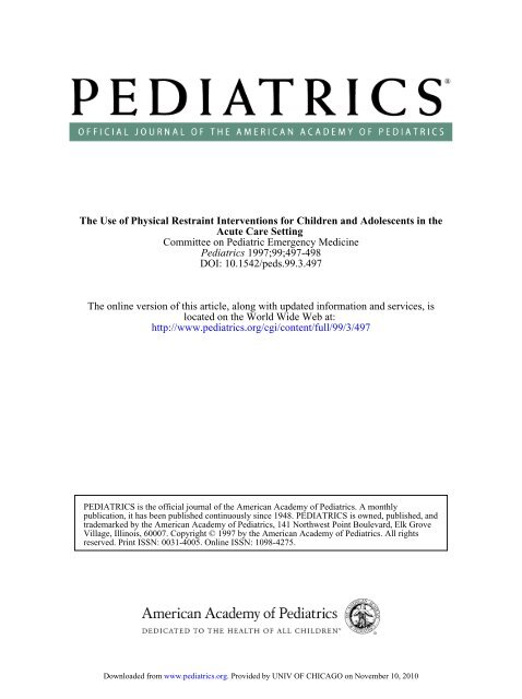 The Use of Physical Restraint Interventions for Children