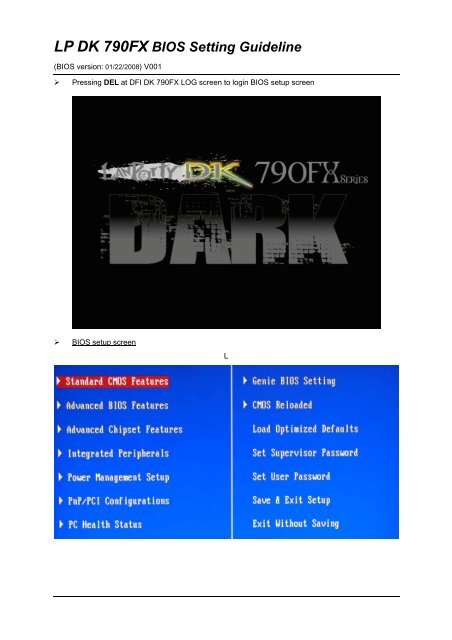 LP DK 790FX BIOS Setting Guideline - Dfi