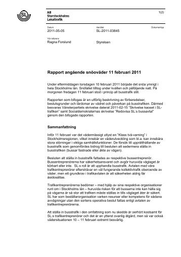 Rapport angående snöoväder 11 februari 2011 - SL