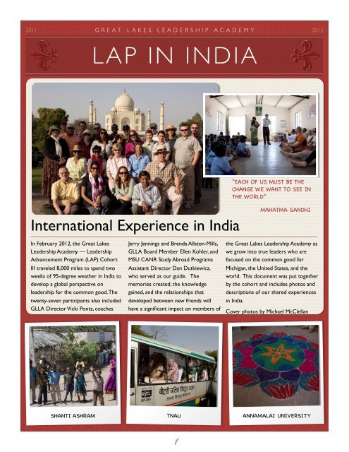 India journal - Great Lakes Leadership Academy - Michigan State ...