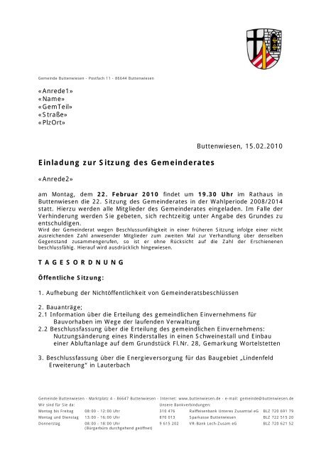 Einladung Zur Sitzung Des Gemeinderates
