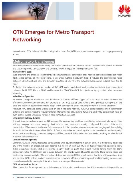 OTN Emerges for Metro Transport Networking - Light Reading