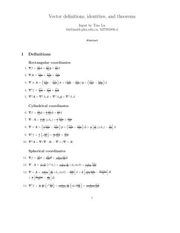 Vector definitions, identities, and theorems