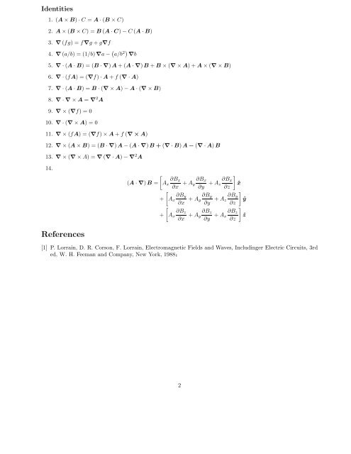 Vector definitions, identities, and theorems