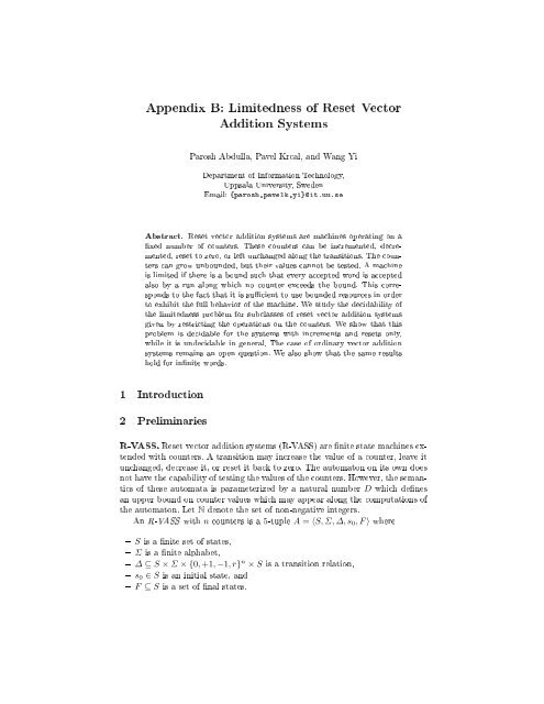 Appendix B: Limitedness of Reset Vector Addition Systems