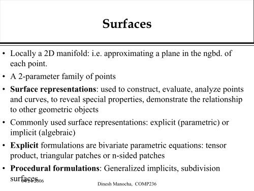 Surfaces - Geometric Algorithms for Modeling, Motion, and Animation