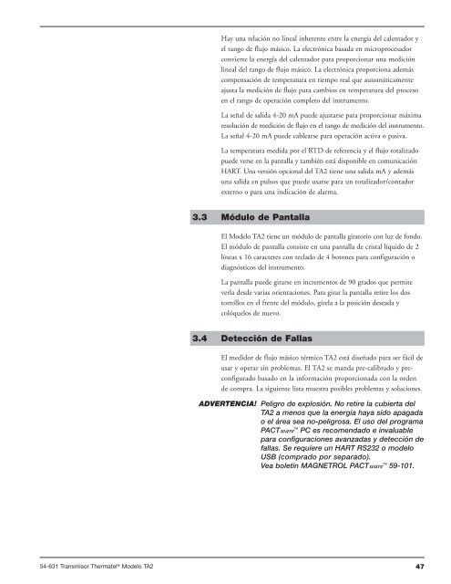 Thermatel® Modelo TA2 2da. Generación - Magnetrol International