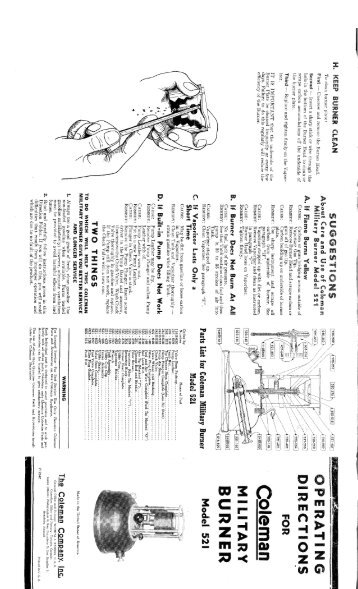 1940's Coleman 521 Burner Instructions