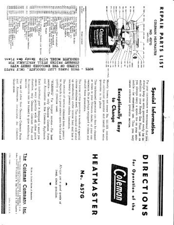 1964 Coleman Heatmaster 457G Instructions