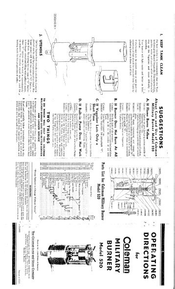 1940's Coleman 520 Stove Instructions #1