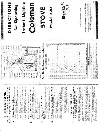 1942 Coleman 520 Stove Instructions #2