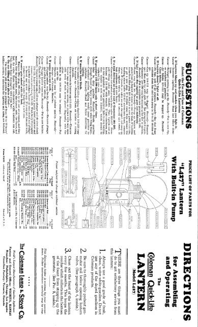 1927 Coleman Quick Lite 427 Lantern Instructions