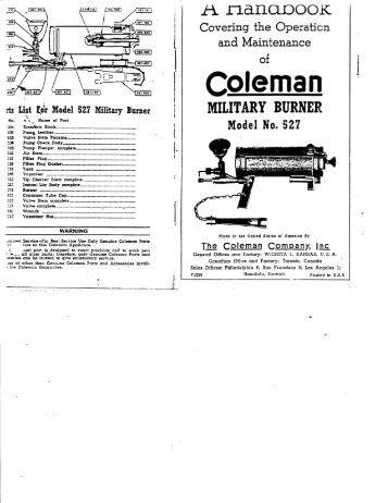 1940's Coleman 527 Burner Instructions