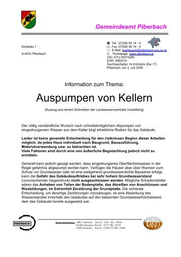 Hochwasser - Auspumpen von Kellern (75 KB) - Piberbach