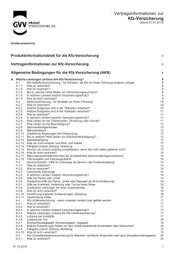 Vertragsinformationen zur Kfz-Versicherung - GVV-Versicherungen