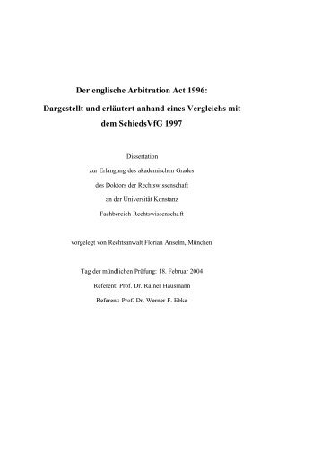 Der englische Arbitration Act 1996 - KOPS - Universität Konstanz