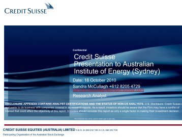 Credit Suisse Presentation to Australian Institute of Energy (Sydney)