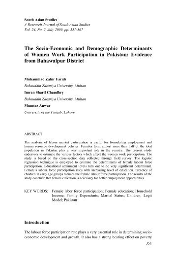 The Socio-Economic and Demographic Determinants of Women ...