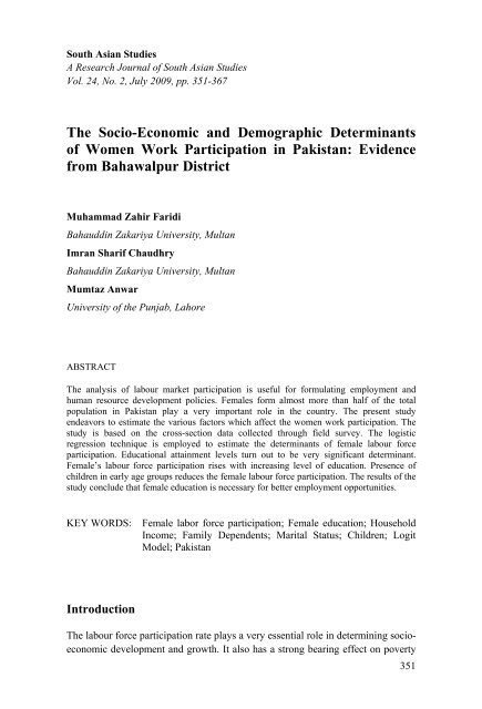 The Socio-Economic and Demographic Determinants of Women ...