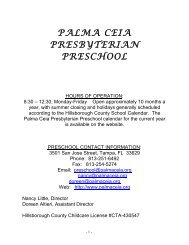 Preschool Handbook please click here. - Palma Ceia Presbyterian ...