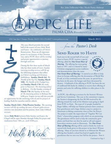 PCPC Life March 13 Newsletter - Palma Ceia Presbyterian Church