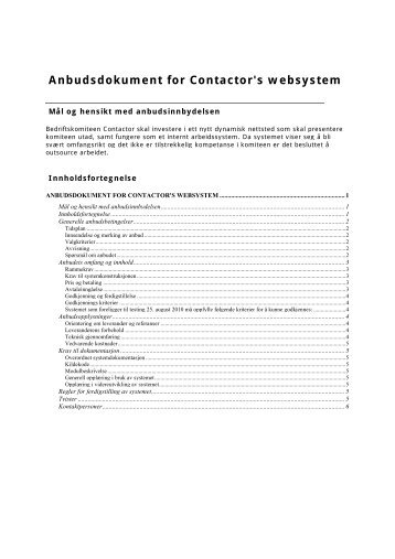 Anbudsdokument for Contactor's websystem - Personal web pages ...
