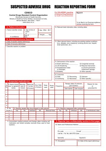 SUSPECTED ADVERSE DRUG REACTION REPORTING FORM