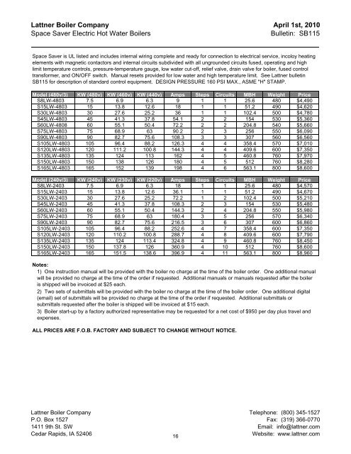 Lattner Prices 04.01.10 - Space Saver Boilers.pdf - Lattner Boiler ...