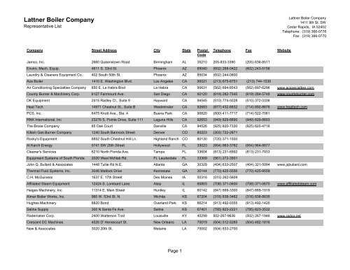 Lattner Boiler Company - Representative List