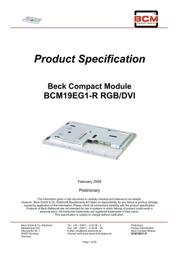 Product Specification BCM19EG1-R RGB/DVI - Displays: OLED ...