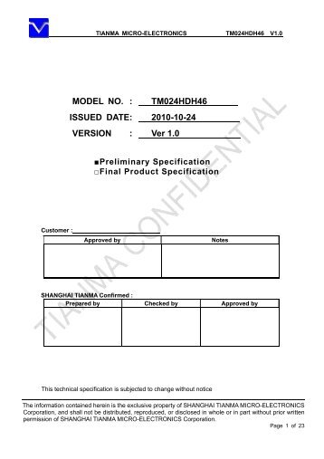 TM024HDH46 ISSUED DATE: 2010-10-24 ... - Tianma Europe