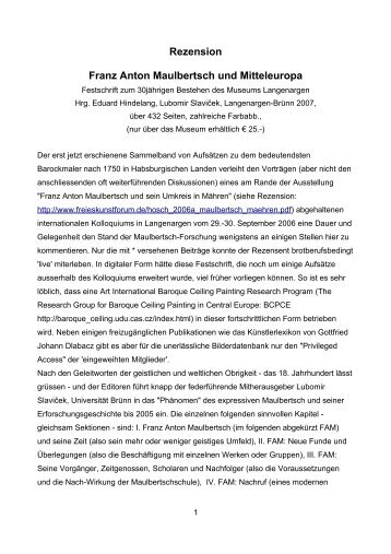 Rezension Franz Anton Maulbertsch und Mitteleuropa ...