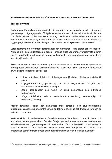 Yrkesbeskrivning Kyrkan och församlingarnas anställda är ... - Sakasti