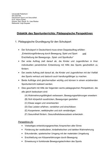 Pädagogische Perspektiven - Department Sport & Gesundheit ...