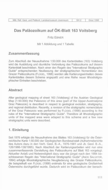 Das Paläozoikum auf ÖK-Blatt 163 Voitsberg