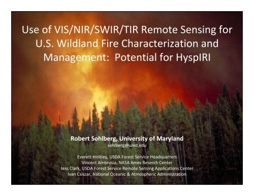 Use of VIS/NIR/SWIR/TIR Remote Sensing for U.S. Wildland ... - NASA