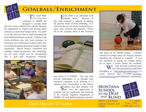 Goalball/Enrichment Weekend Brochure - Montana School for the ...