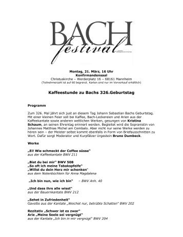 Kaffeestunde zu Bachs 326.Geburtstag - Christuskirche Mannheim