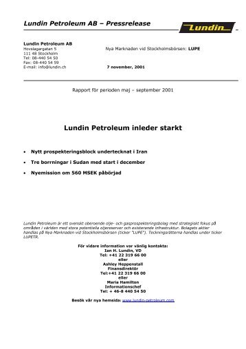 Rapport för maj – sept 2001 - PDF - Lundin Petroleum