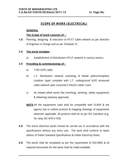 SCOPE OF WORK (ELECTRICAL) - CIDCO Maharashtra Ltd.