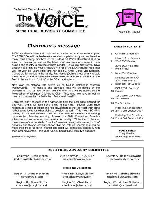 Spring 2008 Voice - The Dachshund Club of America, Inc.